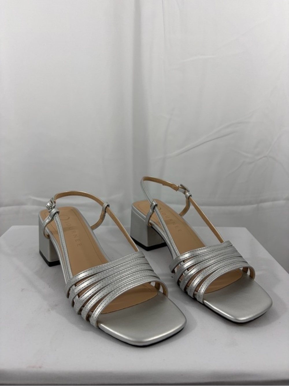NWT Journee Women’s Size 6.5W Silver Strappy 2 Inch Block Heel Sandals